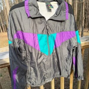 TurnPoint Vintage Windbreaker Jacket - Gray with Purple & Teal Accent